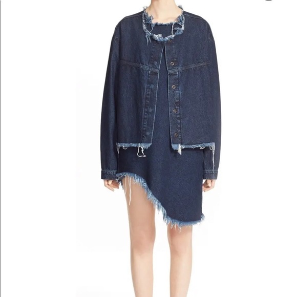 Marques Almeida Asymmetrical Hem Dark Was Denim Mini Shift Sleeveless Dress - Picture 6 of 12